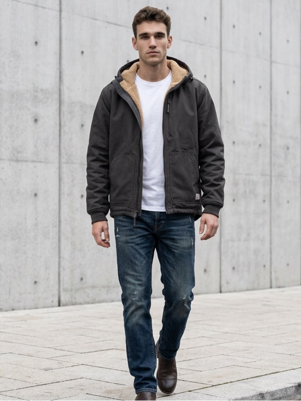 Free Country Men's Dark Olive GreenSherpa-Lined Hooded Puffer Jacket